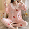 ins Women Pajamas Sleeve Length Pants Adorable Korean Cartoon Printed Casual Loungewear Sleepwear