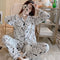 Korea Korean INS Chequered Pajamas Women Sleeve Length Pants Cardigan Adorable Cartoon Sets Loungewear Sleepwear