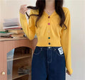 IMG 110 of V-Neck Colourful Button Cardigan Short Long Sleeved Korean Sweater Women Elegant Sweet Look Tops Outerwear