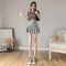 Elastic Waist Pleated Women White Skirt High A-Line Slim Look Korean Chequered Shorts