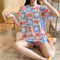 Pajamas Women Summer Short Sleeve Shorts Cartoon Casual Outdoor Round-Neck Loungewear Sets Sleepwear