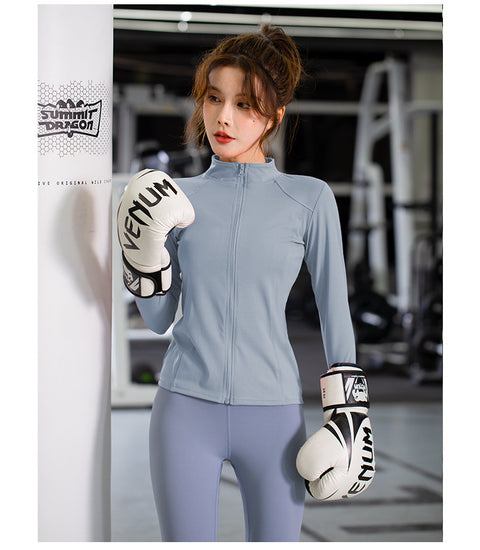 IMG 104 of Mesh Sporty Women Long Sleeved Jogging Quick Dry Popular Stand Collar Zipper Cardigan Jacket Yoga Tops Outerwear