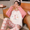 Women Cotton Pajamas Round-Neck Long Sleeved Smooth Trendy Home Loungewear Korean Sleepwear