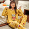 Women Cotton Pajamas Round-Neck Long Sleeved Smooth Trendy Home Loungewear Korean Sleepwear