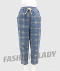 Img 11 - Cotton Blend Women Summer Thin High Waist Elderly Mom Loose Chequered Casual Ankle-Length Carrot Pants