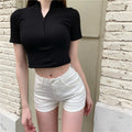 IMG 116 of Black Pants Summer Korean High Waist Denim Pants Women Slim Look Tall Look Fitted Straight Shorts