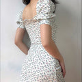 Img 2 - Women Summer Puff Sleeves Lace Slim-Look Slimming Floral Dress
