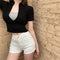 IMG 119 of Black Pants Summer Korean High Waist Denim Pants Women Slim Look Tall Look Fitted Straight Shorts