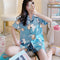 Pajamas Women Summer Silk Thin Short Sleeve Gold Printed Adorable Loungewear Sets Sleepwear