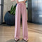 Ice Silk Wide Leg Pants Women High Waist Drape Summer Thin Straight Loose Slim Look Baggy Pants