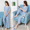 Seamless Women Short Sleeve Sets Pajamas Outdoor Loungewear Solid Colored Trendy Loose Wide Leg Pants Sleepwear