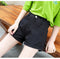IMG 126 of Black Denim Shorts Women High Waist Slim Look Summer Loose All-Matching Folded A-Line Wide Leg Hot Pants Shorts