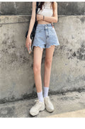 IMG 110 of Popular Denim Shorts Women Summer Korean High Waist Loose Slim Look A-Line Sexy Wide Leg Hot Pants Shorts