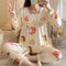 ins Women Pajamas Sleeve Length Pants Adorable Korean Cartoon Printed Casual Loungewear Sleepwear