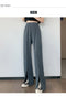 IMG 116 of Suits Women Pants High Waist Drape Loose Straight Splitted Summer Casual Floor Length Suit Wide Leg Long Pants