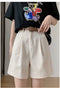IMG 115 of Free Belt Cotton Suits Shorts Women Summer Korean Wide Leg Pants Loose Slim Look All-Matching Bermuda Shorts
