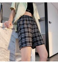 IMG 120 of Chequered Shorts Women Summer Loose Student Straight Mid-Length Wide Leg Casual Pants Hong Kong ins Shorts