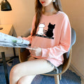 Popular Sweatshirt Women Loose Round-Neck Korean All-Matching INS Cartoon Thin Cotton Long Sleeved Tops Outerwear