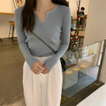 Solid Colored Trendy All-Matching Fitting Matching Tops ins Korean Slim Look V-Neck Matching Sweater Women Outerwear
