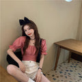 Img 5 - Bare Back See Through  Strap Puff Sleeves Tops Summer Korean INS Solid Colored Slim Look Blouse