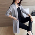 Img 3 - Korean All-Matching Loose Pocket Mid-Length Knitted Cardigan Sweater Women Long Sleeved Tops