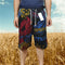 Img 12 - Men Beach Pants Mid-Length Sporty Casual Cotton Blend Printed Cultural Style Green Home Beachwear