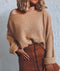 IMG 125 of Europe Women Solid Colored Loose Oblique Collar Short Tops Long Sleeved Knitted Sweater Outerwear