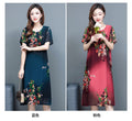 Img 7 - Cooling Ice Silk Mom Round-Neck Printed Trendy Short Sleeve Mid-Length Women Dress