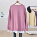 IMG 115 of All-Matching Minimalist False Two-Piece Mid-Length Sweatshirt Women Loose Korean ins Tops Outerwear