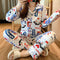 Popular Streaming Pajamas Women Lapel Cotton Long Sleeved Trendy Western Cardigan Loungewear Sets Sleepwear