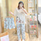 Pajamas Three-Piece Women Summer Sets Loose Short Sleeve Shorts Long Pants Plus Size Cartoon Korean Loungewear Sleepwear