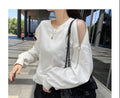 IMG 114 of Zipper Bare Shoulder Sweatshirt Women Long Sleeved insLoose Solid Colored Plus Size Outerwear