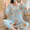 ins Women Pajamas Sleeve Length Pants Adorable Korean Cartoon Printed Casual Loungewear Sleepwear