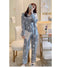 IMG 127 of Streaming Popular Casual Pajamas Women Cardigan Sleeve Length Pants Europe Loungewear Sets Sleepwear