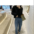 IMG 129 of Zipper Bare Shoulder Sweatshirt Women Long Sleeved insLoose Solid Colored Plus Size Outerwear