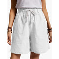Img 6 - Summer Cotton Blend Elastic Waist Wide Leg Pants Pocket Loose Women Casual Shorts