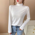 Img 2 - Black Round-Neck Half-Height Collar Undershirt Women Slim Look Solid Colored Under Long Sleeved Tops