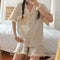 Chequered Pajamas Women Summer INS Adorable Japanese Teens Casual Student Loungewear Two-Piece Sets Sleepwear