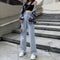 Img 1 - Summer Thin Gray High Waist Ripped Denim Pants Women Drape Floor Length Wide Leg Pants Loose Straight chic