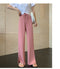 IMG 126 of Summer Thin Women Ice Silk Long Pants Korean High Waist Loose Slim Look Splitted Straight Wide Leg Casual Pants