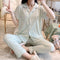 ins Lapel Pajamas Women Cardigan Sleeve Length Pants Korean Loungewear Two-Piece Sets Sleepwear