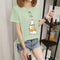 Women Summer Short Sleeve T-Shirt Korean Cartoon Round-Neck Printed Matching Tops T-Shirt