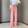 Img 9 - Summer Thin Women Ice Silk Long Pants Korean High Waist Loose Slim Look Splitted Straight Wide Leg Casual
