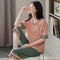 Cotton Pajamas Women Summer Short Sleeve Cropped Pants Two-Piece Sets Outdoor V-Neck Plus Size Loungewear Sleepwear