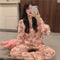 Popular Peach Pajamas Teens Cardigan Korean Chequered Long Sleeved Loungewear Sets Sleepwear