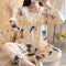 ins Women Pajamas Sleeve Length Pants Adorable Korean Cartoon Printed Casual Loungewear Sleepwear