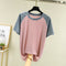 Img 9 - Summer Silk Drape Short Sleeve T-Shirt Women Korean Loose Slim Look Color-Matching Raglan Outdoor Undershirt Tops