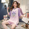 Pajamas Women Summer Short Sleeve Korean Student Thin Plus Size Adorable Cartoon Outdoor Loungewear Sets Sleepwear