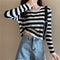 IMG 103 of Elegant Tops Long Sleeved Korean Women All-Matching Striped Knitted Undershirt T-Shirt Short Outerwear