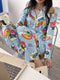 Japanese Cartoon Pajamas Women Long Sleeved Cardigan Lapel Korean Adorable Student Loungewear Sets Sleepwear